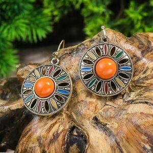 Lucky Brand Colorful Circle Earrings Orange pink beads rose gold tassel drops